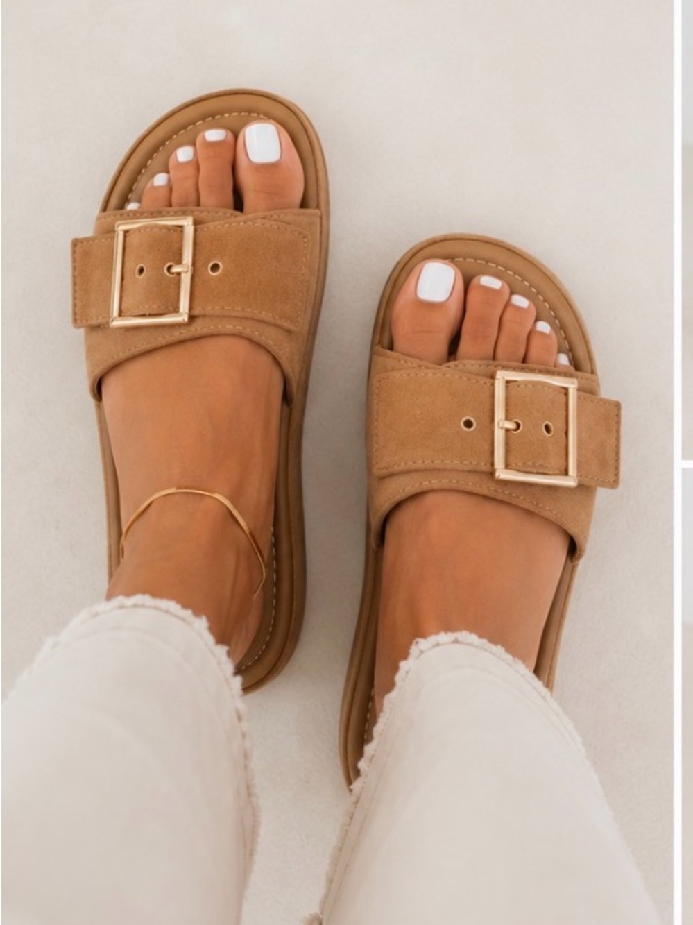 Seychelles camel Tan brown Suede gold Buckle Slide Sandals women’s 9